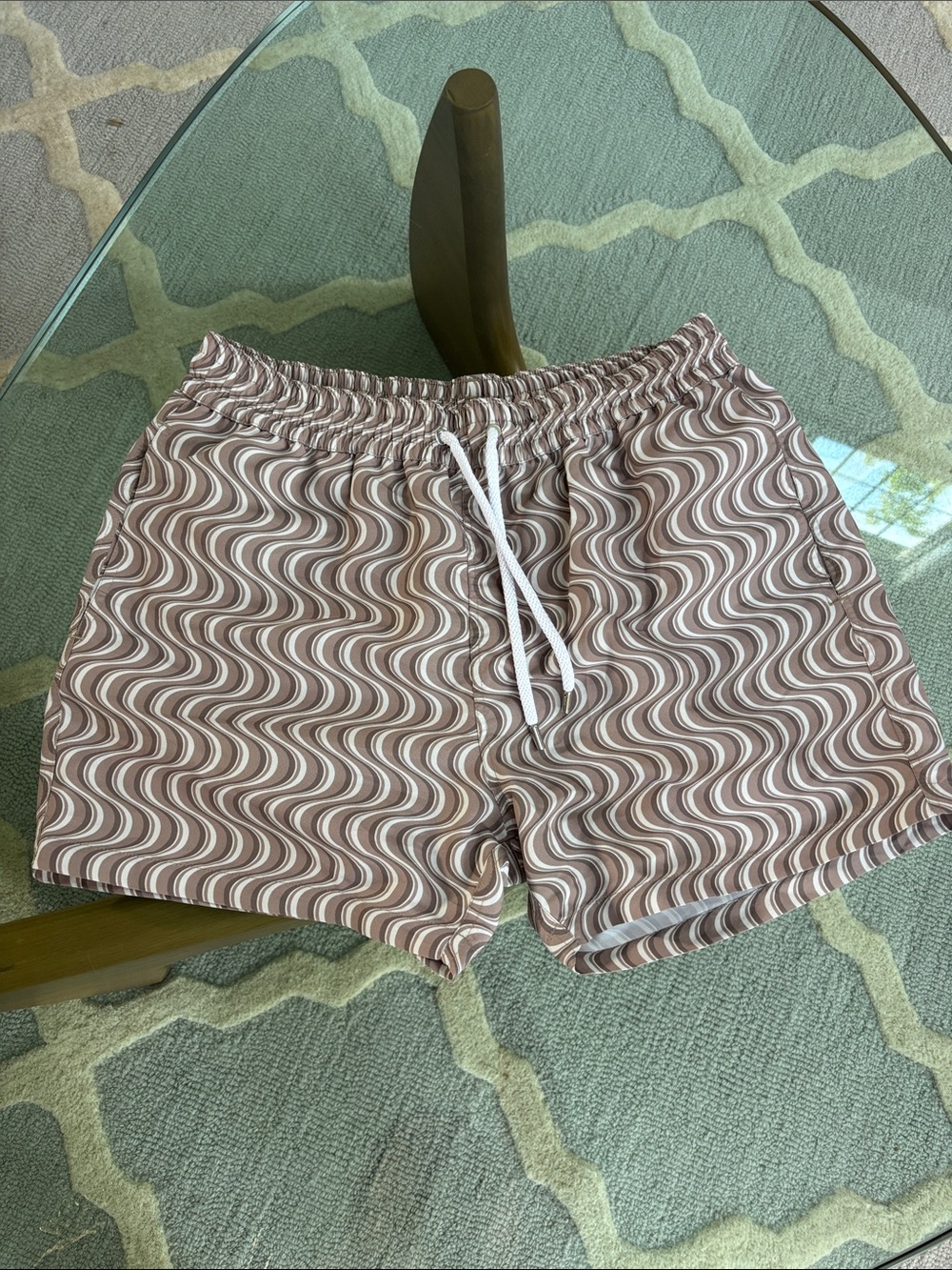 FRESCOBOL CARIOCA Wavy Brown & Cream Swim Shorts with Drawstring